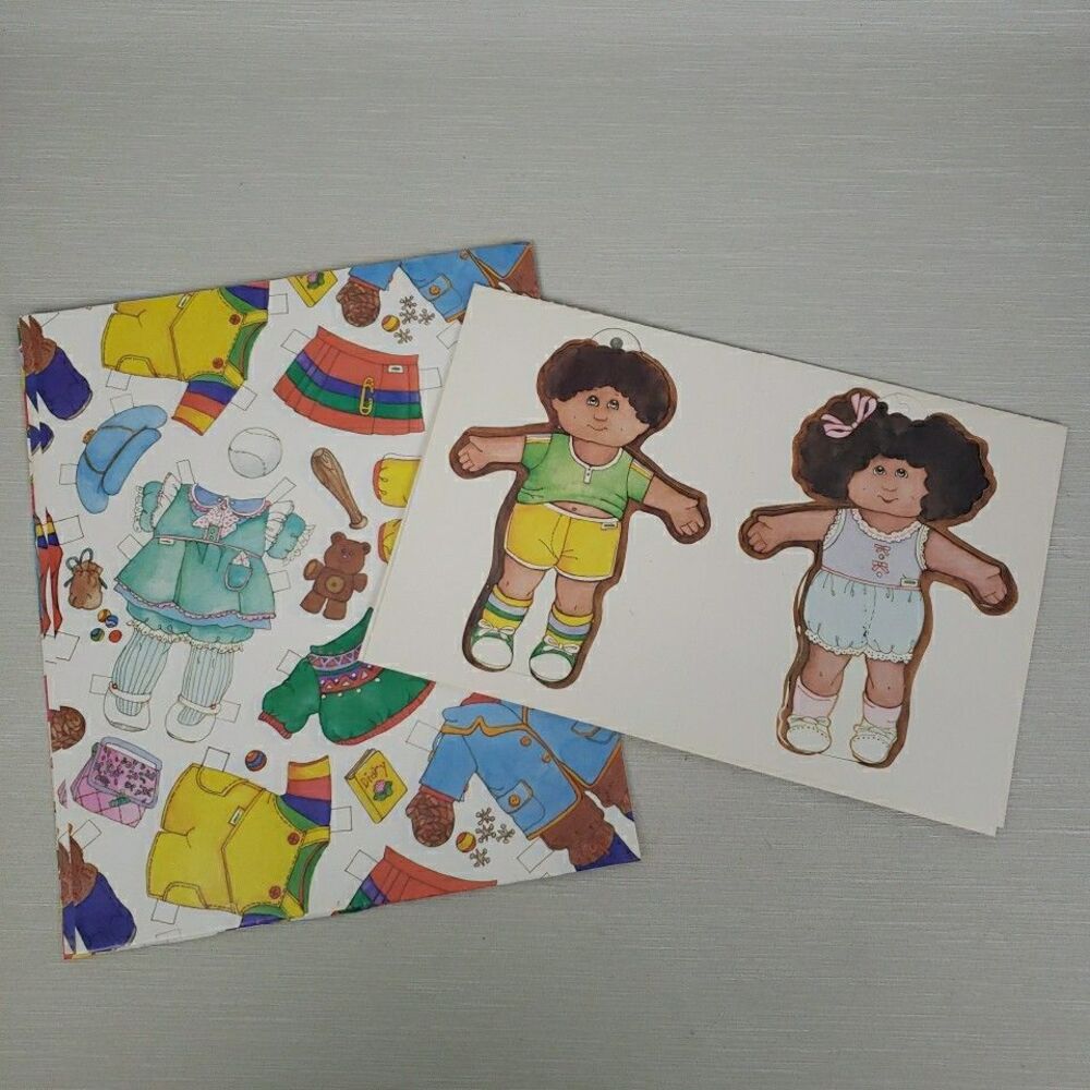 Vintage Current 1984 Cabbage Patch Doll Paper Doll Gift Wrap 2 Dolls Gift Tags